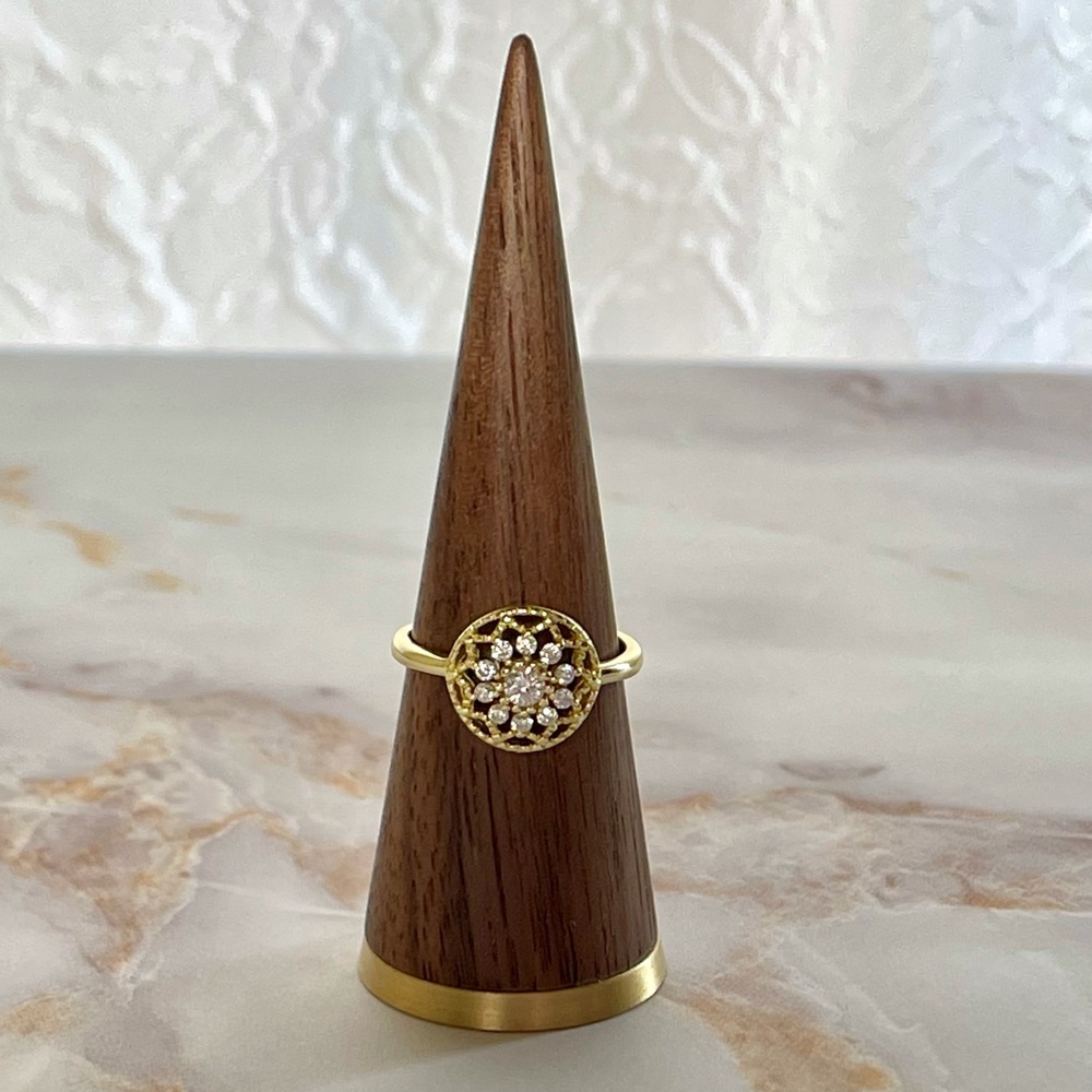 Gold Cubic Zirconia Round Cluster Ring - Picture 2 of 4